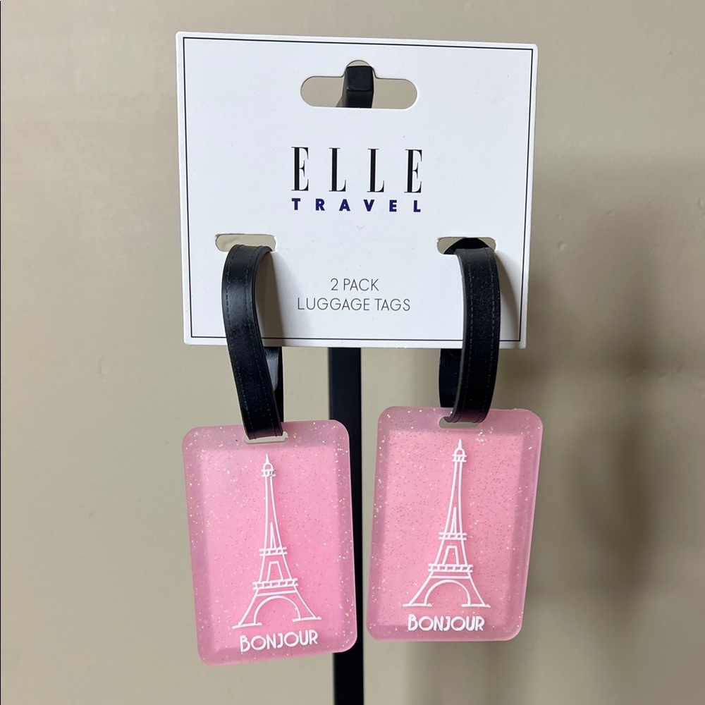 Elle | Glitter Pink Bonjour Luggage Tags